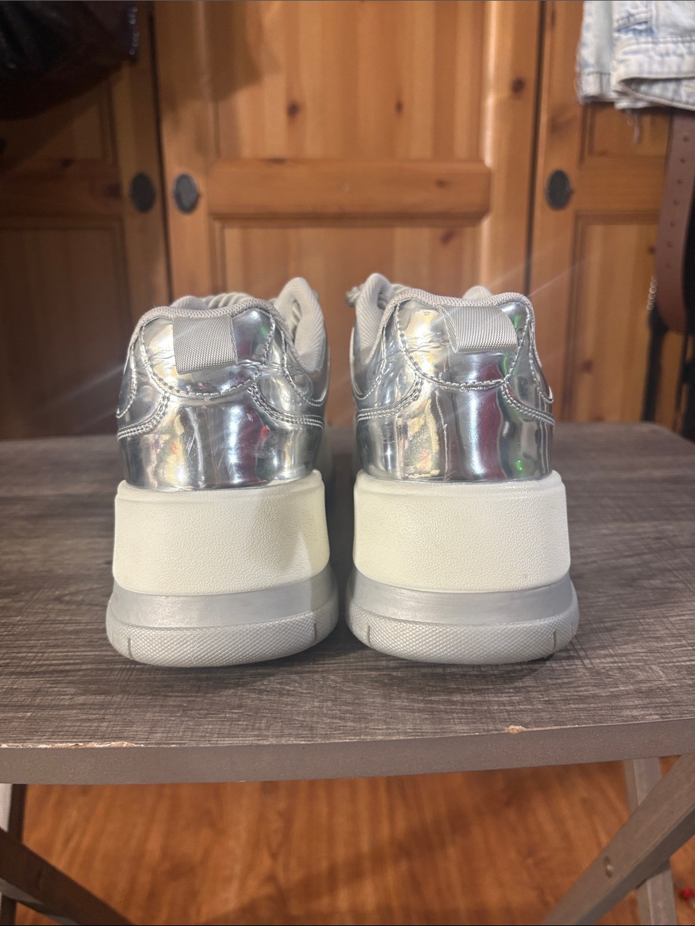 ASOS Silver Mirror-Effect Chunky Platform Trainers - Picture 7 of 8